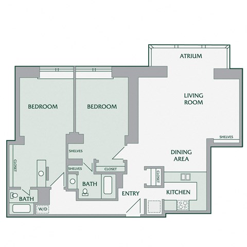 Floor plan for 2 beds, 2 baths, 1120 sqft